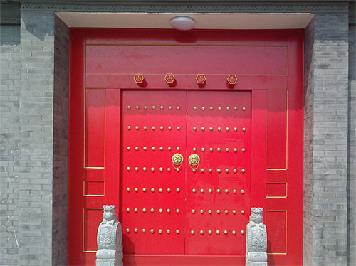四方台中国传统四合院系列朱红色中式木制大门木作